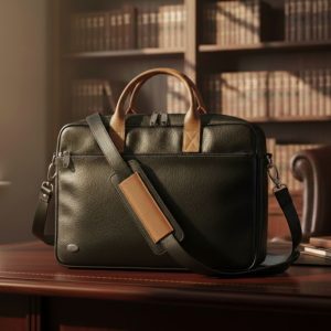 Lahore Laptop Bag – Black Tan/Silver