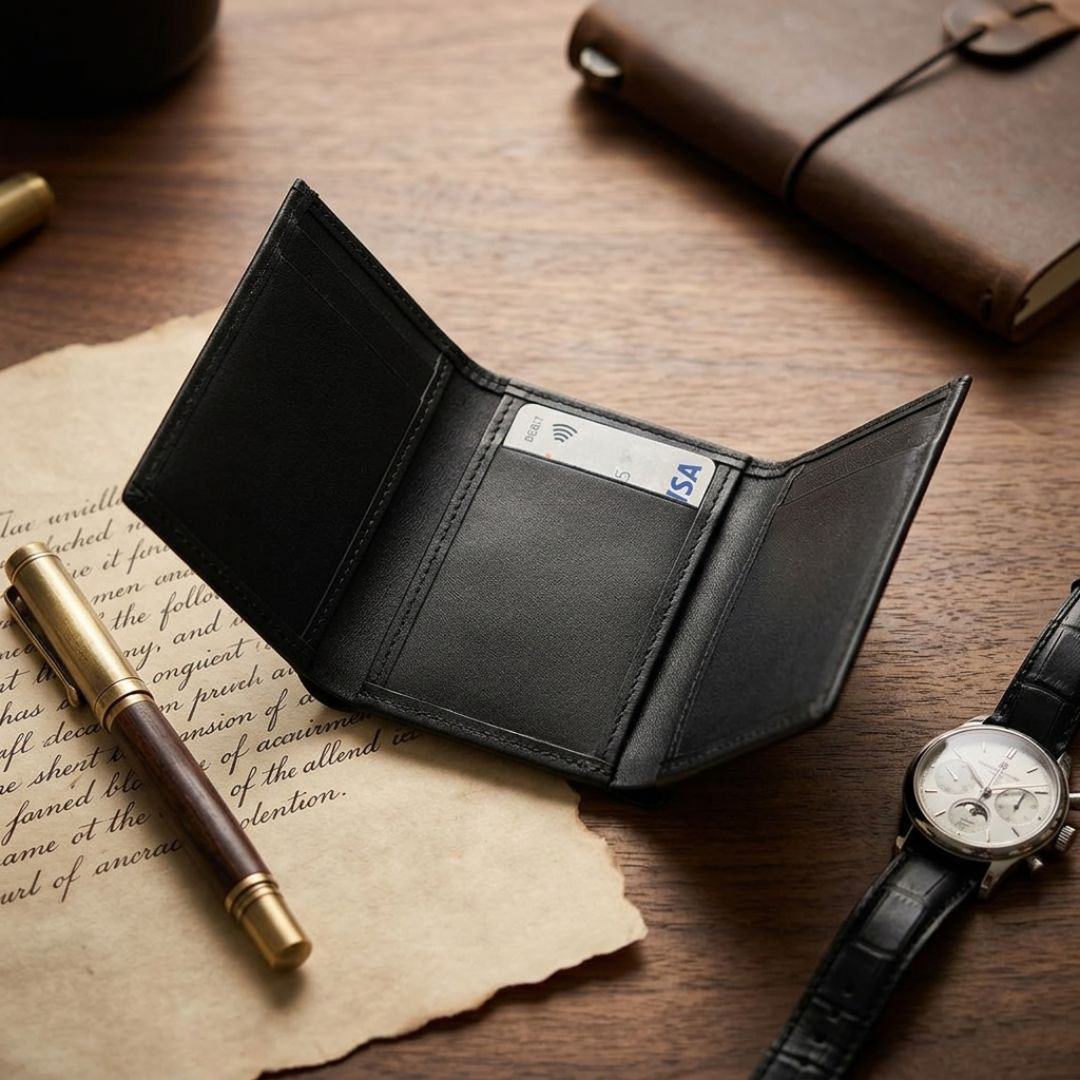 Unisex Trifold Wallet - Black - Image 2